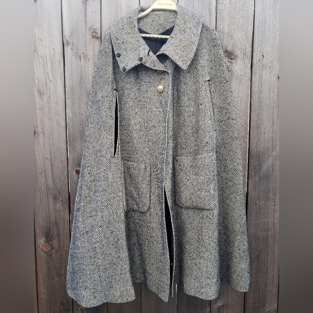 Vintage Cape Coat Union Made Womens L Tweed Woven Lined Cloak One of a kind